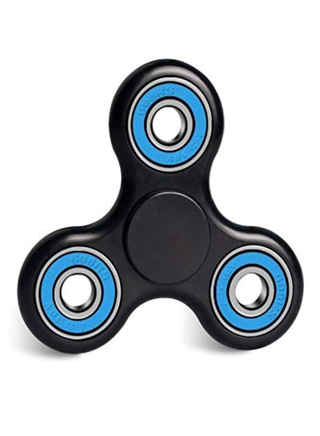 Premsons® Hand Spinner Desk Toy - High Speed Smooth Finger Spin Sensory Fidget Stress Relief Game Play for Kids & Adults - Birthday Party Gift - Four Bearing - Black + Blue Bearing - Image 1
